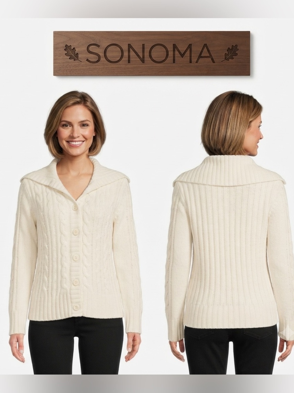 Sonoma Cable Knit Button Petite Pull Over Sweater PXL